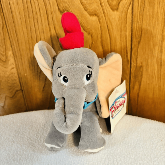 Vintage Disney Store Dumbo Plush Elephant Red Hat Gray Stuffed Animal 10” NWT - Picture 2 of 7